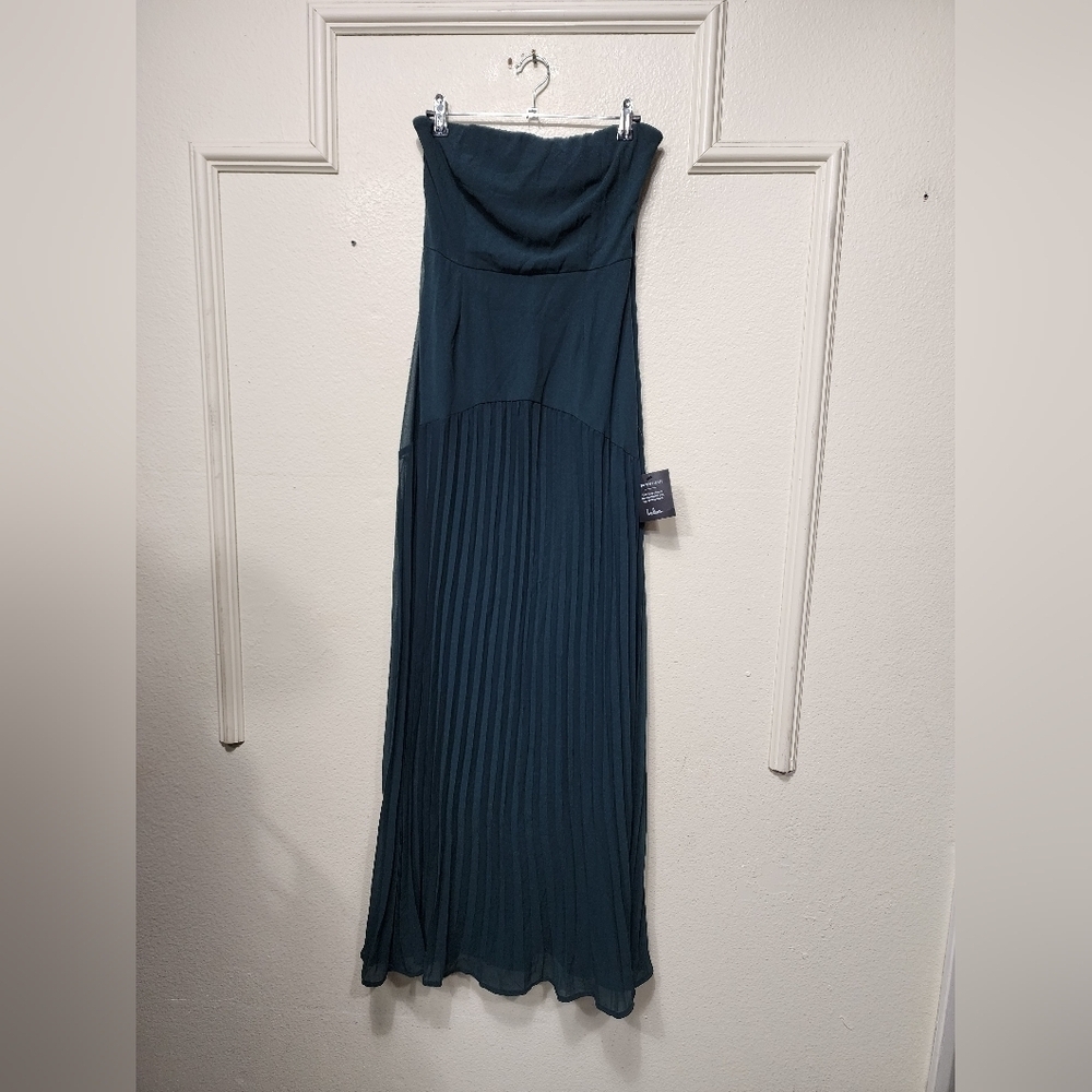 Lulus Celebratory Aesthetic Emerald Pleated Strapless Maxi Dress Wedding Party - Picture 6 of 8